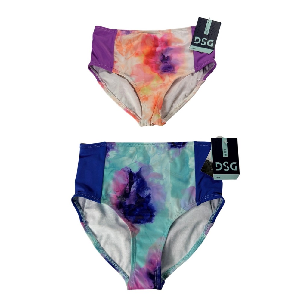 LOT OF 2 DSG Girls High Waist Swim Bottoms Inky Overdye Size Medium 8-10 NWT‎